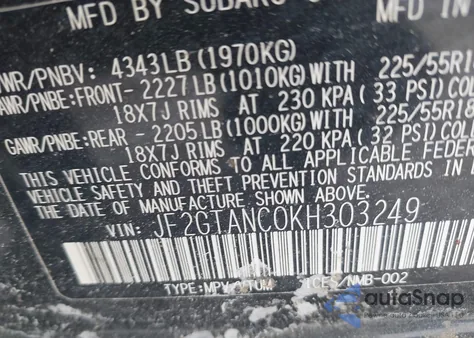 2019 Subaru Crosstrek 2.0I Limited z USA, uszkodzony, nr VIN JF2GTANC0KH303249